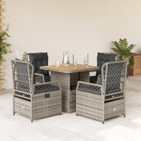 Set comedor de jardín 5 piezas con cojines ratán sintético gris