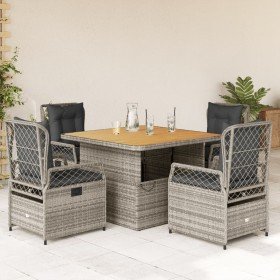 Set comedor de jardín 5 piezas con cojines ratán sintético gris Set comedor de jardín 5 piezas con cojines ratán sintético gris