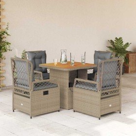 Set comedor de jardín 5 pzas con cojines ratán sintético beige