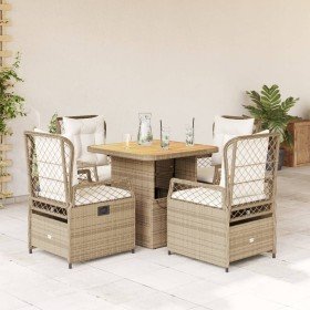 Set comedor de jardín 5 pzas con cojines ratán sintético beige
