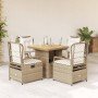 Set comedor de jardín 5 pzas con cojines ratán sintético beige