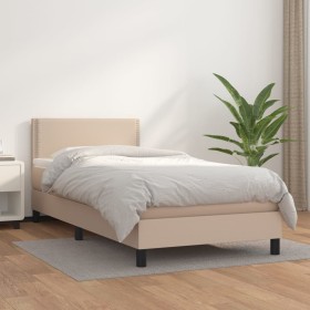 Cama box spring con colchón cuero sintético capuchino 90x200 cm