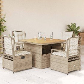 Set comedor de jardín 5 pzas con cojines ratán sintético beige