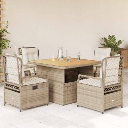 Set comedor de jardín 5 pzas con cojines ratán sintético beige