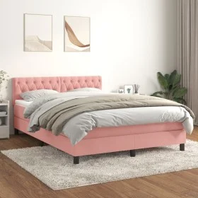 Box spring bed with pink velvet mattress 140x200 cm by vidaXL, Beds and slatted bases - Ref: Foro24-3141490, Price: 427,53 €,...