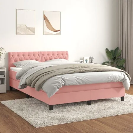 Cama box spring con colchón terciopelo rosa 140x200 cm de vidaXL, Camas y somieres - Ref: Foro24-3141490, Precio: 428,47 €, D...