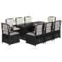 Set de comedor de jardín 9 pzas y cojines ratán sintético negro