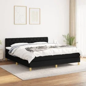 Box spring bed with black fabric mattress 160x200 cm by vidaXL, Beds and slatted bases - Ref: Foro24-3140867, Price: 486,14 €...