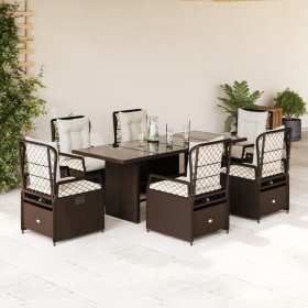Set comedor de jardín 7 pzas con cojines ratán sintético marrón Set comedor de jardín 7 pzas con cojines ratán sintético marrón