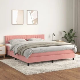 Box spring bed with pink velvet mattress 180x200 cm by vidaXL, Beds and slatted bases - Ref: Foro24-3141442, Price: 482,33 €,...