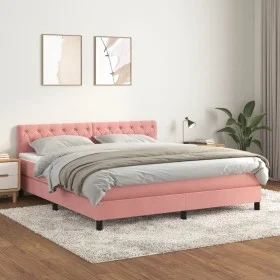 Box spring bed with pink velvet mattress 160x200 cm by vidaXL, Beds and slatted bases - Ref: Foro24-3141496, Price: 474,44 €,...