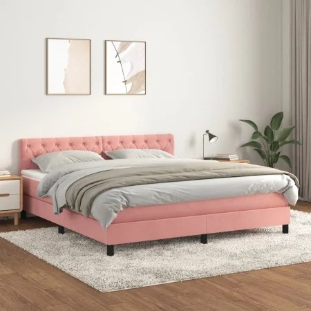 Box spring bed with pink velvet mattress 160x200 cm by vidaXL, Beds and slatted bases - Ref: Foro24-3141496, Price: 474,44 €,...