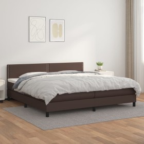 Cama box spring con colchón cuero sintético marrón 200x200 cm