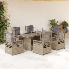 Set comedor de jardín 7 pzas con cojines ratán sintético beige