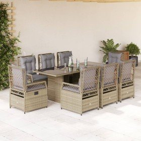 Set comedor de jardín 9 pzas con cojines ratán sintético beige en Conjuntos de jardín | Comprar online en Foro24