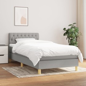 Cama box spring con colchón tela gris claro 100x200 cm