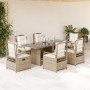 Set comedor de jardín 7 pzas con cojines ratán sintético beige