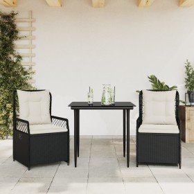 Set comedor de jardín 3 pzas con cojines ratán sintético negro