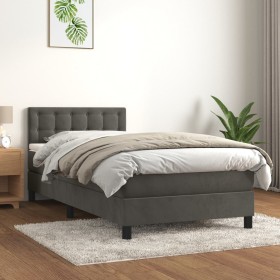 Cama box spring con colchón terciopelo gris oscuro 90x190 cm