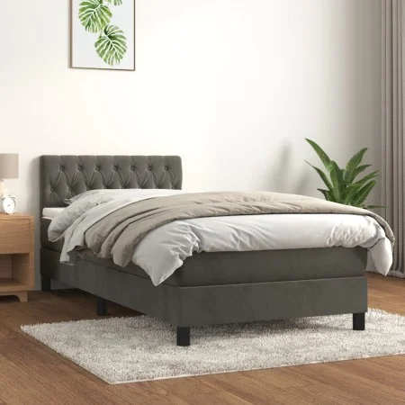 Box spring bed with dark gray velvet mattress 90x200 cm by vidaXL, Beds and slatted bases - Ref: Foro24-3141462, Price: 294,4...
