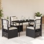Set de muebles jardín 5 pzas con cojines ratán sintético negro