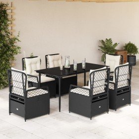 Set de comedor de jardín 7 pzas y cojines ratán sintético negro