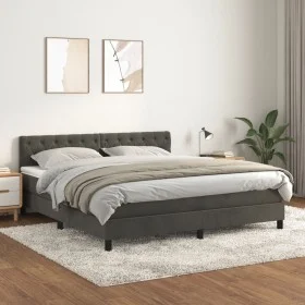 Box spring bed with dark gray velvet mattress 160x200 cm by vidaXL, Beds and slatted bases - Ref: Foro24-3141492, Price: 511,...