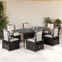 Set de comedor de jardín 7 pzas y cojines ratán sintético negro