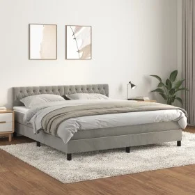 Box spring bed with light gray velvet mattress 180x200 cm by vidaXL, Beds and slatted bases - Ref: Foro24-3141497, Price: 520...