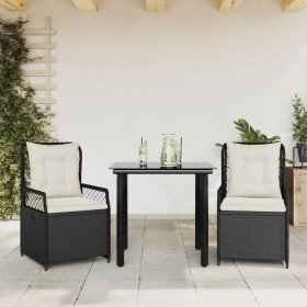 Set comedor de jardín 3 pzas con cojines ratán sintético negro Set comedor de jardín 3 pzas con cojines ratán sintético negro