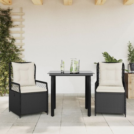 Set comedor de jardín 3 pzas con cojines ratán sintético negro