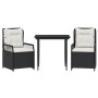 Set comedor de jardín 3 pzas con cojines ratán sintético negro