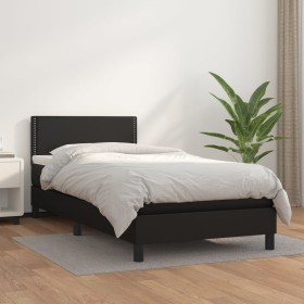 Cama box spring con colchón cuero sintético negro 90x190 cm