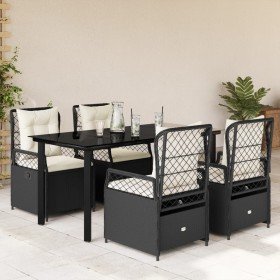 Set de muebles jardín 5 pzas con cojines ratán sintético negro