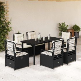 Set de comedor de jardín 7 pzas y cojines ratán sintético negro