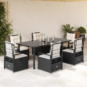 Set de comedor de jardín 7 pzas y cojines ratán sintético negro