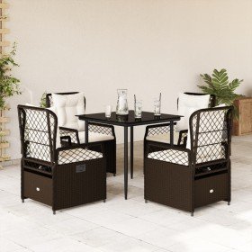 Set comedor de jardín 5 piezas y cojines ratán sintético marrón