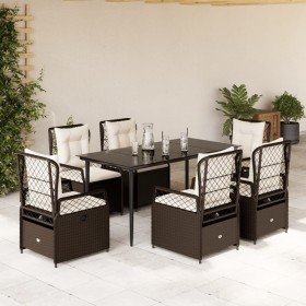 Set comedor de jardín 7 pzas con cojines ratán sintético marrón
