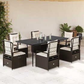 Set comedor de jardín 7 pzas con cojines ratán sintético marrón