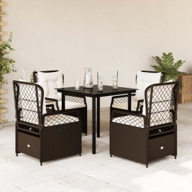 Set comedor de jardín 5 piezas y cojines ratán sintético marrón