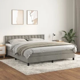 Box spring bed with light gray velvet mattress 180x200 cm by vidaXL, Beds and slatted bases - Ref: Foro24-3141557, Price: 507...