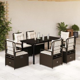 Set comedor de jardín 7 pzas con cojines ratán sintético marrón