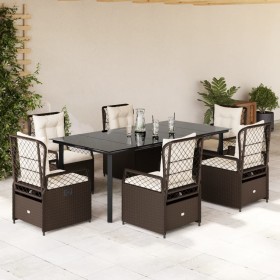 Set comedor de jardín 7 pzas con cojines ratán sintético marrón