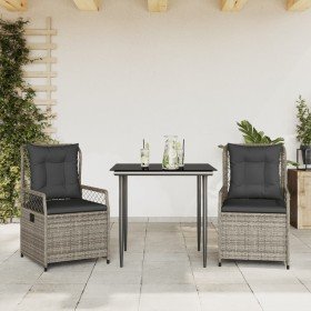 Set comedor de jardín 3 piezas con cojines ratán sintético gris
