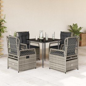 Set comedor de jardín 5 piezas con cojines ratán sintético gris