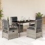 Set comedor de jardín 5 piezas con cojines ratán sintético gris