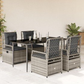Set comedor de jardín 5 piezas con cojines ratán sintético gris