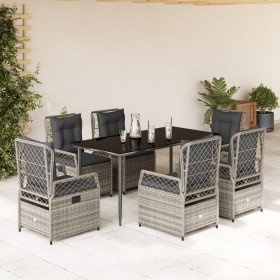Set comedor jardín 7 pzas y cojines ratán sintético gris