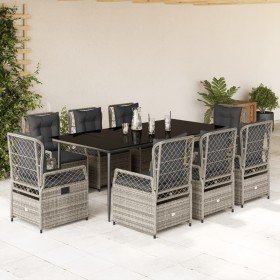 Set comedor jardín 9 pzas y cojines ratán sintético gris