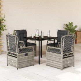 Set comedor de jardín 5 piezas con cojines ratán sintético gris